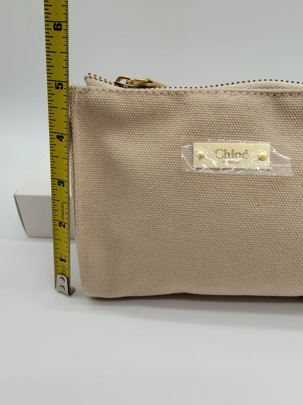 CHLOÉ Parfum Canvas Tassel Cosmetic Pouch Beige Beauty Makeup Bag NIB NWT